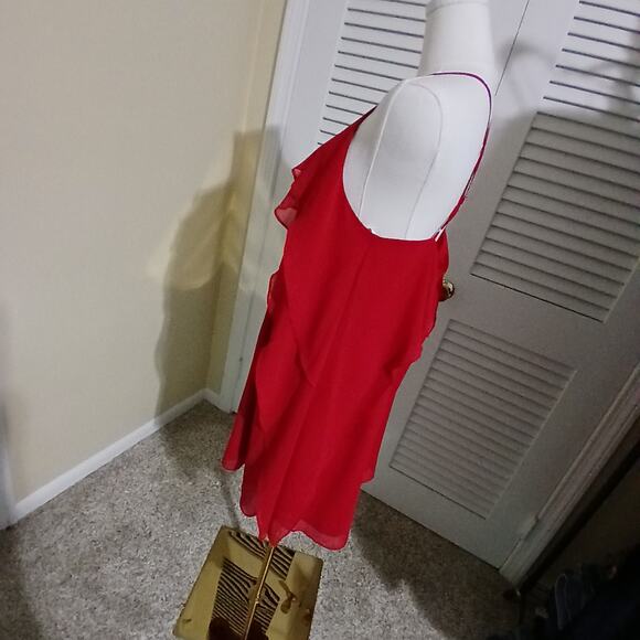 BCBGeneration red spaghetti strap fully lined sheer ruffled front easy care - Picture 9 of 16